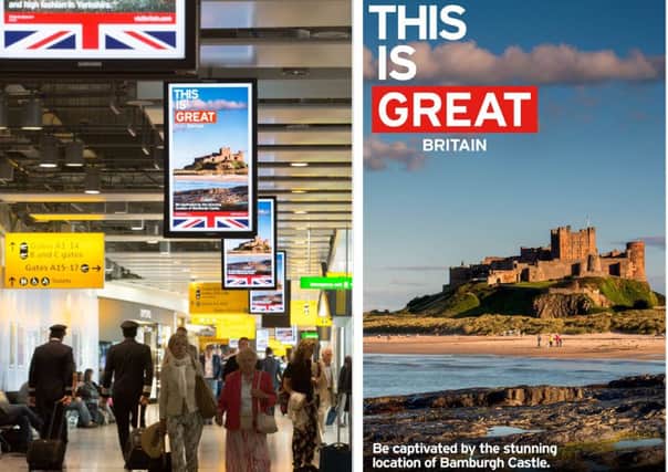 A previous VisitBritain campaign which featured Bamburgh Castle, as pictured here at Heathrow Airport.
