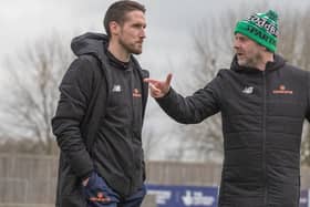 Blyth Spartans manager Jon Shaw and assistant manager Lewis Dickman (photo Paul Scott)