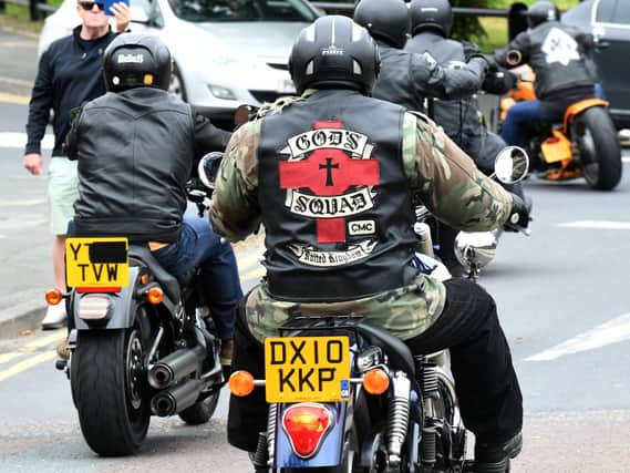 The biker procession for the funeral of John Rhodes.