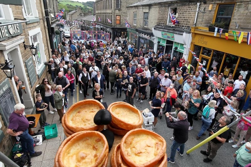 The competition involved knocking over Yorkshire puddings on a 20-foot-high plinth with black puddings.