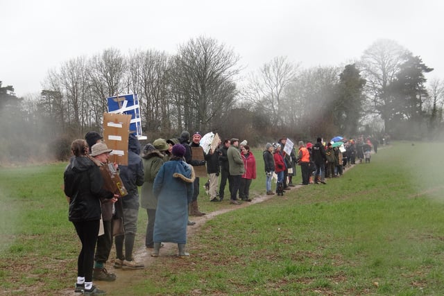 Protesters walked along a public footpath