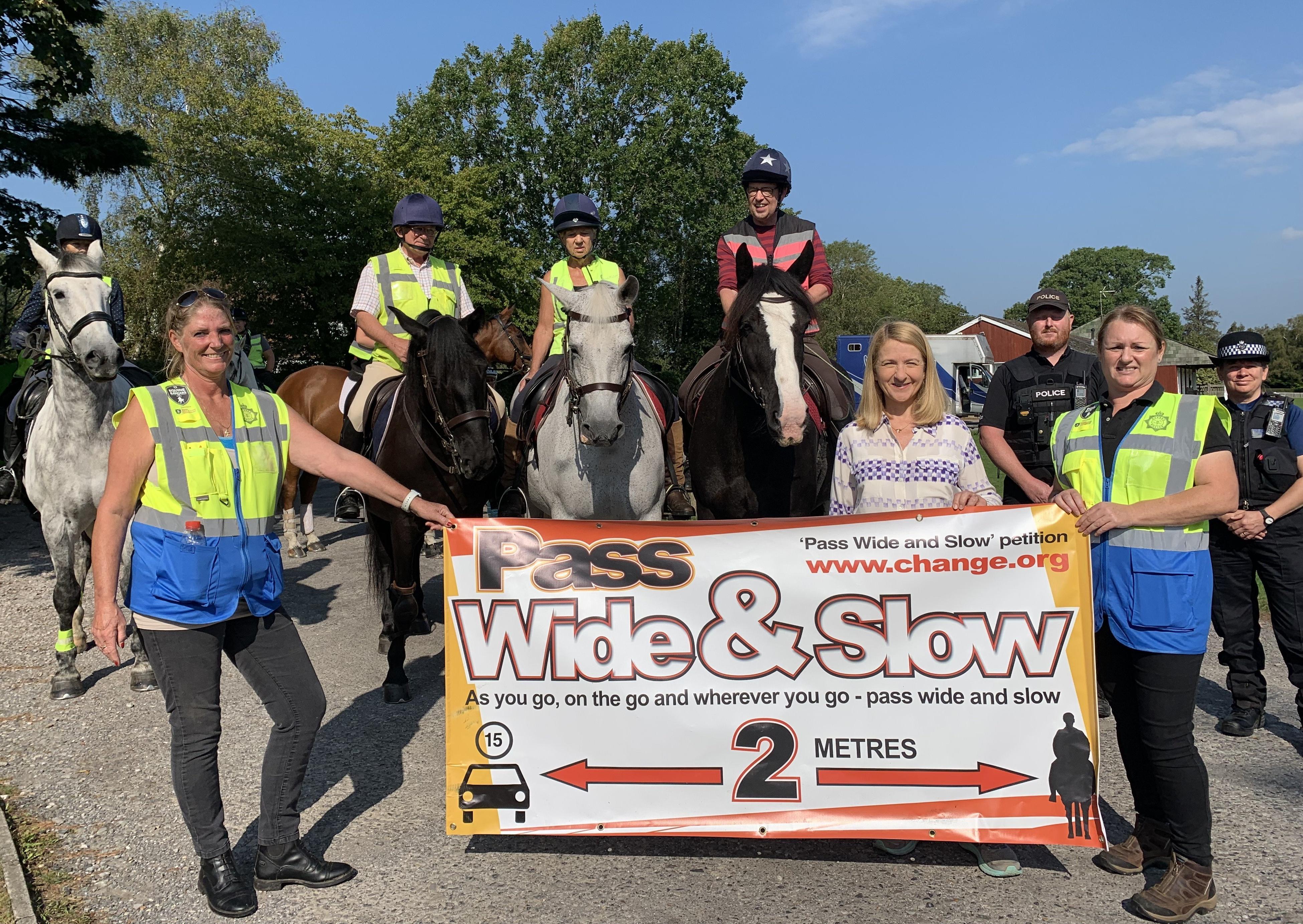 From left: Rachel Williams, Sussex Police and Crime Commissioner Katy Bourne and Emma Bullock at the Pass Wide and Slow event in Ditchling.