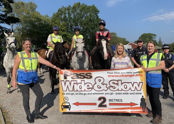 From left: Rachel Williams, Sussex Police and Crime Commissioner Katy Bourne and Emma Bullock at the Pass Wide and Slow event in Ditchling.