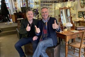 Paul Martin and Andy Mayall in Alnwick Vintage and Antique while filming The Great Auction Showdown