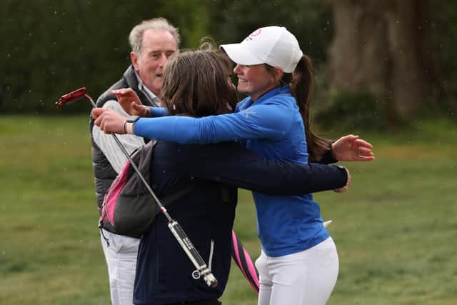 Rachel Gourley celebrates her win at The Rose Ladies Series at Walton Heath Golf Club. (Photo by Luke Walker/Getty Images)