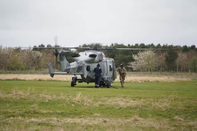 A Wildcat helicopter refuelling at Eshott Airfield.