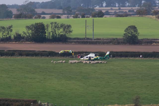 The Air Ambulance landed in Almouth. Pic credit: Michael Clements