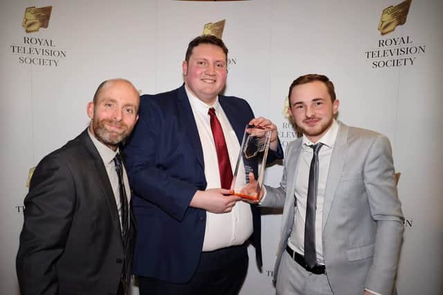 Brad Hedley, centre, with Callum Simpson, right, and university lecturer Ian McPake.