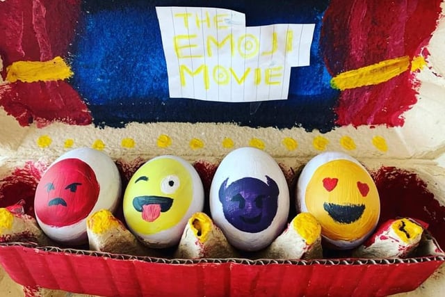 Alfie Lawrence, age 8, took inspiration from the Emoji Movie for his eggs.