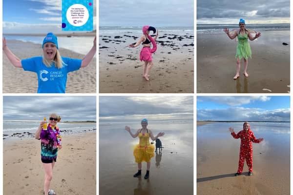 Alnmouth's Lucy Frost is taking on the Cancer Research March Cold Water Challenge in a different fancy dress costume each day.