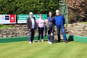 Mayor Geoff Watson has a go at Alnwick Bowls Club's welcome day.