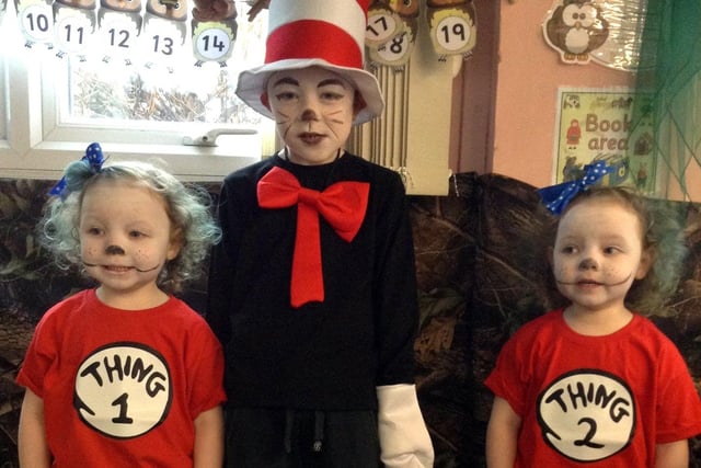 Luke Archbold (year 4) and his twin sisters Evie and Anya (nursery) enjoy World Book Day celebrations at Broomhill First School.