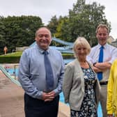 Coun Alan Sharp, Coun Rachel Mathieson, Coun Richard Wearmouth and centre manager Maxine Wilson at Haltwhistle Swimming Pool. Photo: Northumberland County Council.