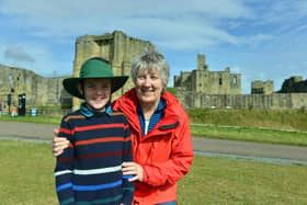Helen Henshaw from Yorkshire and grandson James Scowcroft, eight from Bolton inside Warkworth Castle.