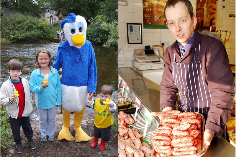 Left, the Duck Race in Rothbury in 2004 to raise money for the Jubilee Hall restoration. Right, Morris Adamson from Rothbury Family Butchers with some of his produce in his shop in Rothbury.
