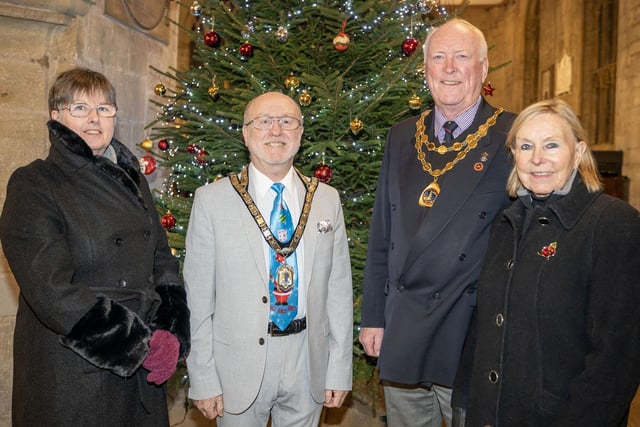 The mayors of Alnwick and Amble, Geoff Watson and Craig Weir, and their wives Dianne Watson and Maggie Weir.