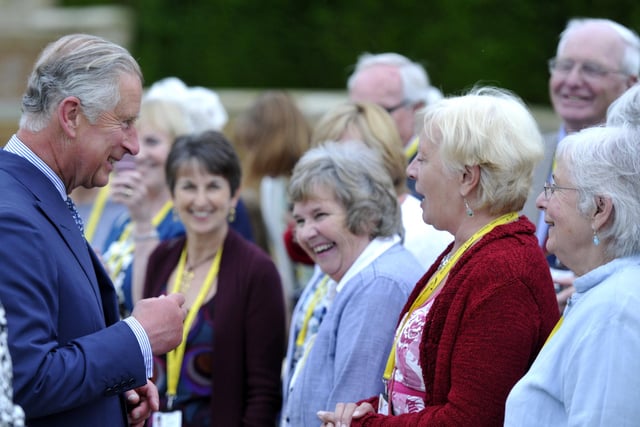 King Charles III, the then Prince of Wales, at Alnwick Garden in 2012.