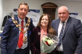 Mayor Warren Taylor with Les and Margaret Welsh, who have been awarded the Honorary Freedom of Blyth.
