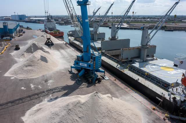 The cargo of rock salt being unloaded at the Port of Blyth.