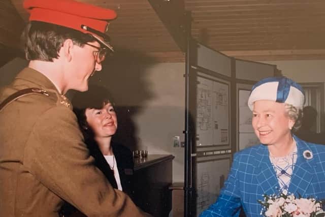 James Royds and the late Queen Elizabeth II when she opened the law courts in Bedlington in 1986.