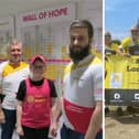 (Left to right) David, Oliver and Adam at the Wall of Hope at Imperial College in December 2018. The Adam’s dash team at the Eiffel Tower in Paris after completing their ride, July 2022. (Photos submitted by Brain Tumour Research).