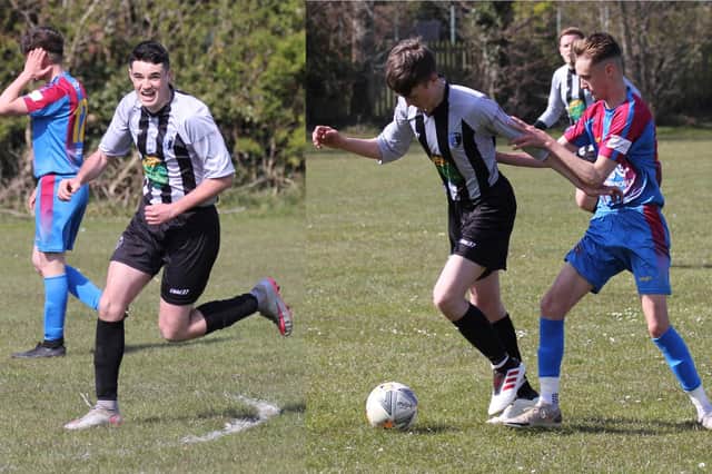 Adam Deans and Jack Grethe in action for Belford in the North Northumberland League on Saturday.