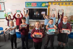Children at Choppington Primary School receive a special message from Newcastle United player Allan Saint-Maximin who arranged with Newcastle United Foundation to donate 11 Nintendo Switch’ to acknowledge their efforts and contributions in class.