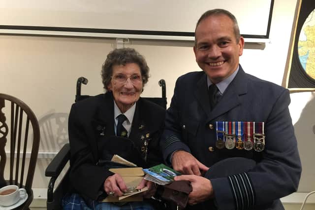 Edith Hunter with Group Captain Chesh Cowieson, RAF Boulmer Station Commander.