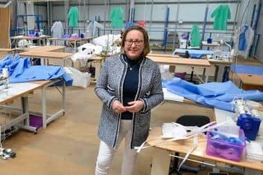 Berwick MP Anne-Marie Trevelyan on a visit to Northumbria Healthcare NHS Foundation Trust’s PPE manufacturing and distribution hub in Cramlington. Picture: 
North News and Pictures.