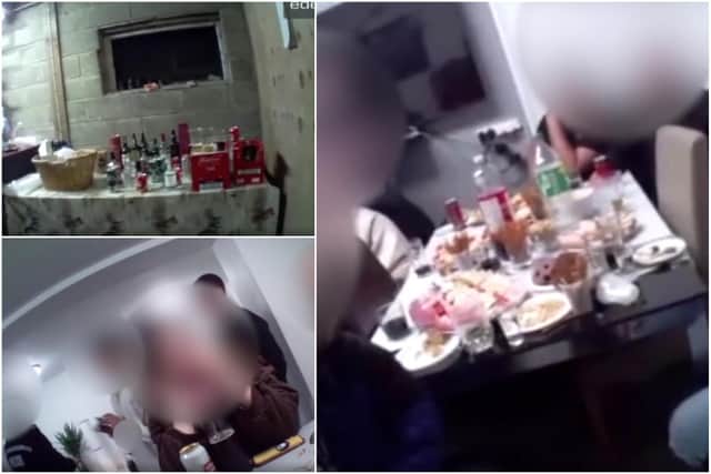Stills from a video shared by Northumbria Police showing parties being held despite Covid restrictions banning gatherings.