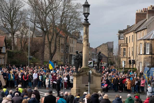 Crowds turned out in Alnwick to show solidarity with Ukraine. Picture: Jane Coltman Photography