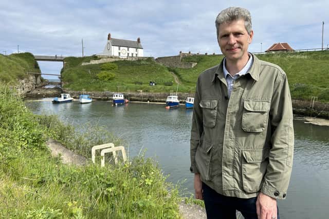 Archaeologist and broadcaster Ben Robinson in Seaton Sluice for series four of Villages by the Sea. (Photo by BBC)