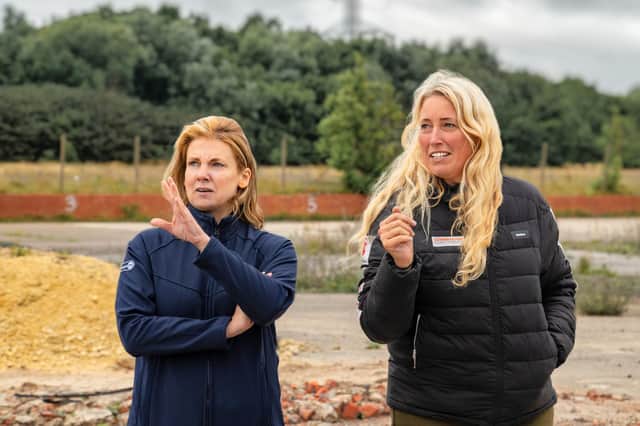 Tracy Machnicki, Social Value Manager and Managing Director of BV FutureGen Foundation, (left) with Sacha Dench, a conservationist, at the Britishvolt site.