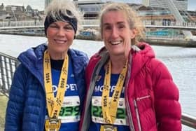 Pam Woodcock and Shuna Rank with their Run Through Newcastle medals. Picture: Peter Scaife