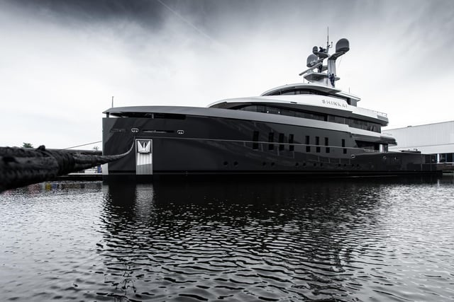 The large crane fitted on the yacht has an outreach of almost eight metres and will also be used to launch Project Shinkai’s limousine tender and lift the owner’s car and its crate from the aft deck to the shore.
