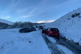 Pictures show cars struggling near the Harthorpe Valley, Northumberland
