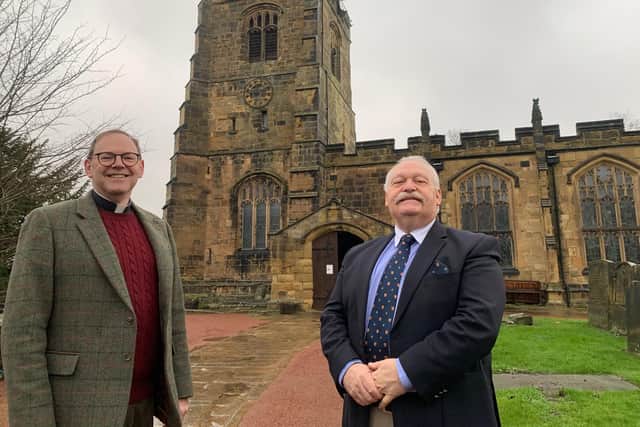 Rev Canon Scott and Dr Greg Smith of Northumberland Freemasons at St Michael's Church, Alnwick. Picture: Highlights PR