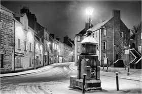 A snowy scene at Narrowgate in Alnwick