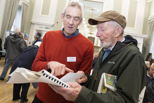 Planning consultant Peter Biggers discusses the Neighbourhood Plan with a member of the public at the Alnwick Forum. Picture: Alnwick Town Council
