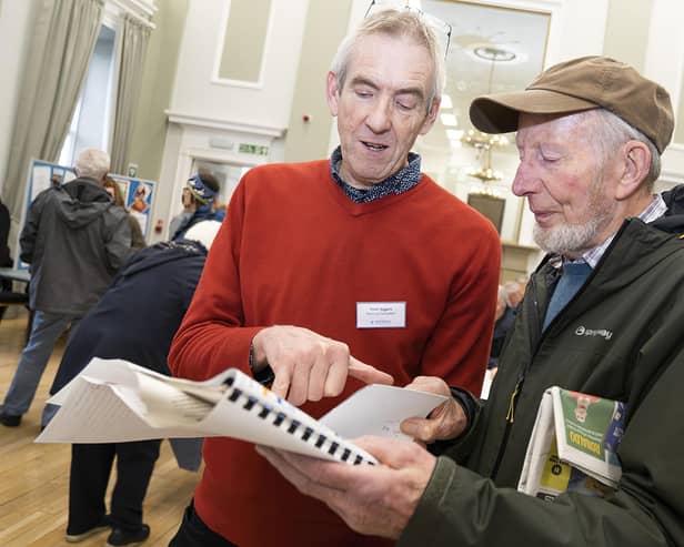 Planning consultant Peter Biggers discusses the Neighbourhood Plan with a member of the public at the Alnwick Forum. Picture: Alnwick Town Council