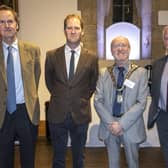 The Duke of Northumberland; George, Earl Percy; Alnwick Mayor Councillor Geoff Watson and Councillor Glen Sanderson; Leader of Northumberland County Council, at the networking event in Alnwick Castle. Picture: Alnwick Town Council.