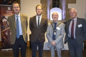 The Duke of Northumberland; George, Earl Percy; Alnwick Mayor Councillor Geoff Watson and Councillor Glen Sanderson; Leader of Northumberland County Council, at the networking event in Alnwick Castle. Picture: Alnwick Town Council.