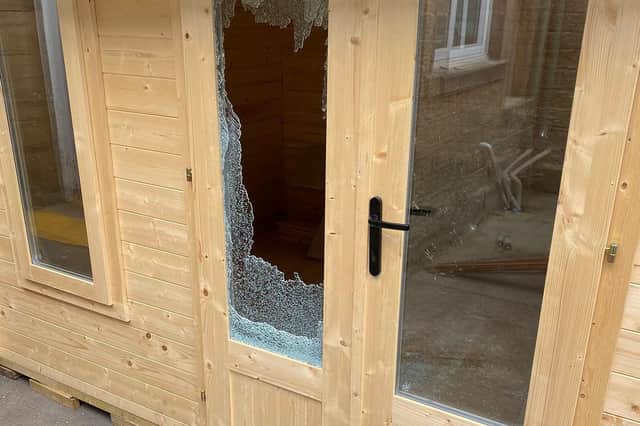 The smashed window at Barndale House School.