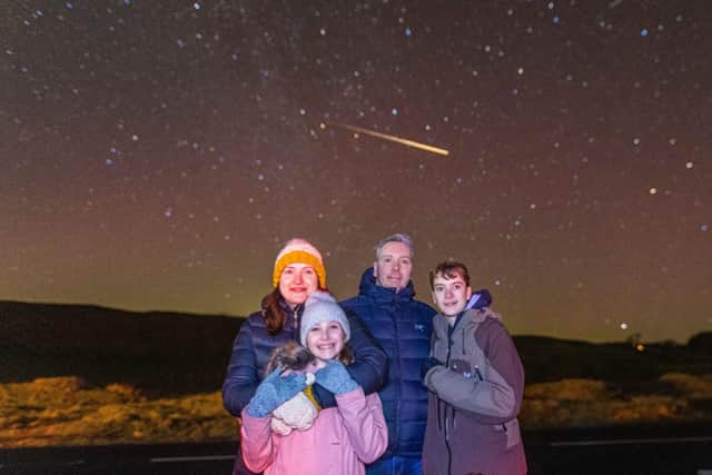 Steve Swan and Louise Redpath with their children Harry and Rose at The Twice Brewed Stargazing event. Picture: Wil Cheung