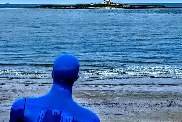 Sally Howarth's Blue Mannequin looking out at Coquet Island