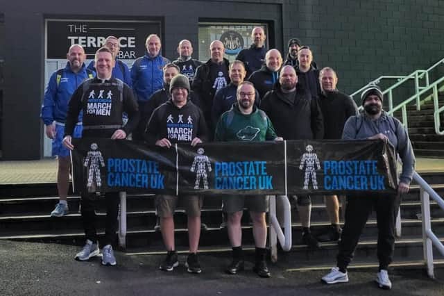 The Ashington group prepares to set off on their march from St James' Park in Newcastle.
