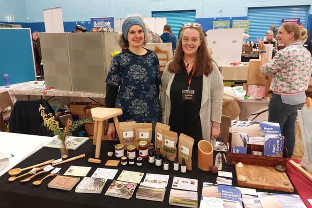 Pippa Willitts, of Friendly Hound Studio and Accommodation and Jacqueline Kurio, who provides beach labyrinth experiences, shared a stand for their natural and well-being focussed services.