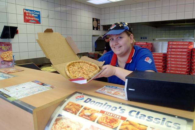 Ellen Lilley-Smith with a free 9" Domino's pizza at Domino's Pizza, Celtic Point, Raymoth Lane, Worksop in 2009