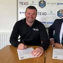 Texo’s Alan Conway, Divisional Director, signs a 3 year Main/ Shirt Sponsors deal with Blyth Spartans Vice Chairman Kevin Scott.