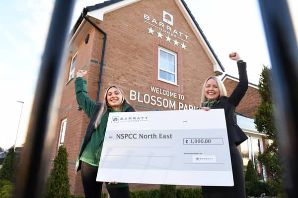 Hayley Lynn, Community Fundraising Manager (left) with Barratt Sales Adviser, Claire Armstrong (right) at Blossom Park in Morpeth.